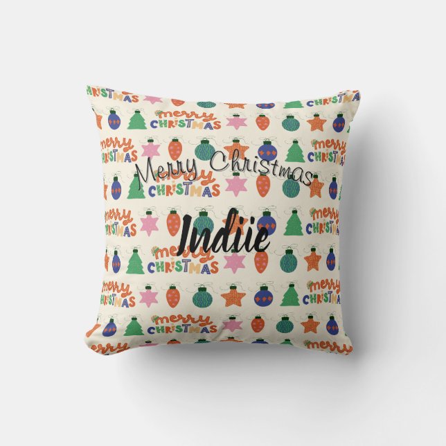 Personalised Merry Christmas Throw Pillow (Front)
