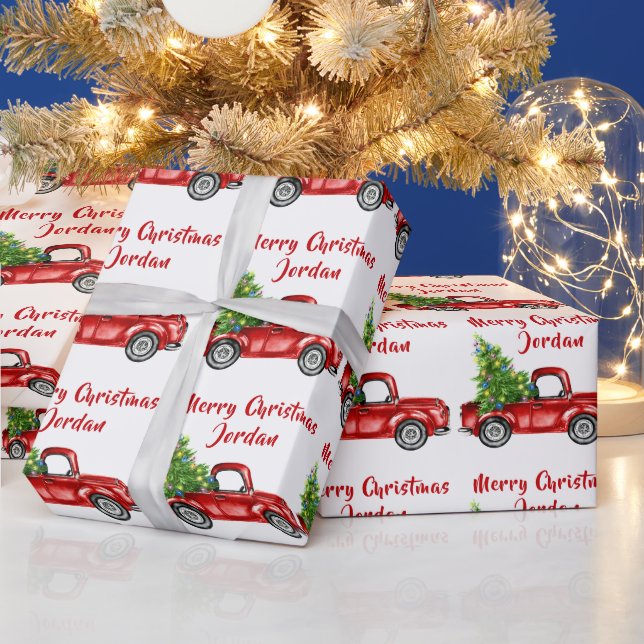 Personalised Merry Christmas Tree Farm Truck Wrapping Paper (Holidays)