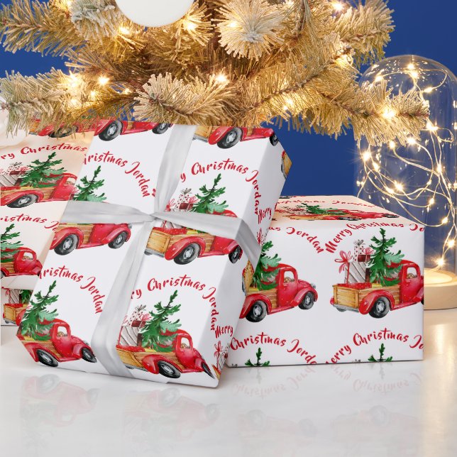 Personalised Merry Christmas Tree Farm Truck Wrapping Paper (Holidays)