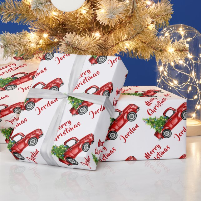 Personalised Merry Christmas Tree Farm Truck Wrapping Paper (Holidays)