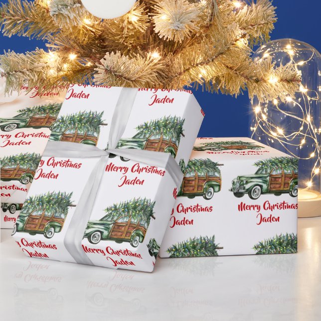 Personalised Merry Christmas Tree Farm Truck Wrapping Paper (Holidays)