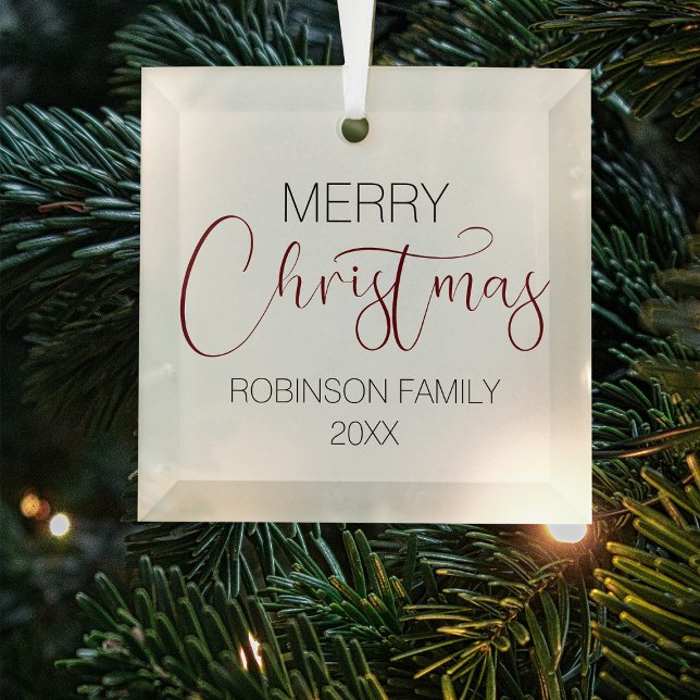 Personalised Merry Christmas Tree Glass Ornament (Creator Uploaded)