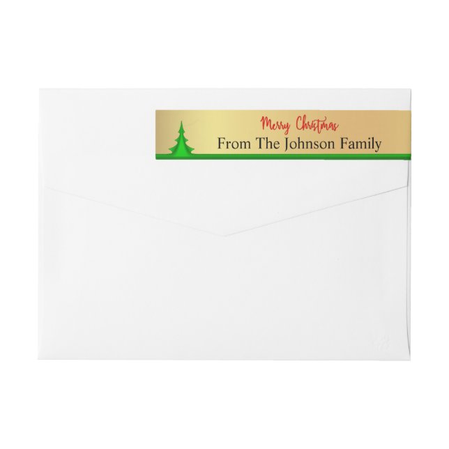 Personalised Merry Christmas Tree Return Address Wrap Around Label (Back)