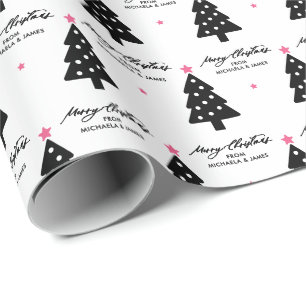 Personalised Merry Christmas Trees & Stars Holiday Wrapping Paper