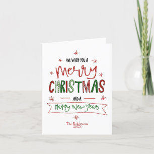 Personalised Merry Christmas Typography Non Photo Thank You Card