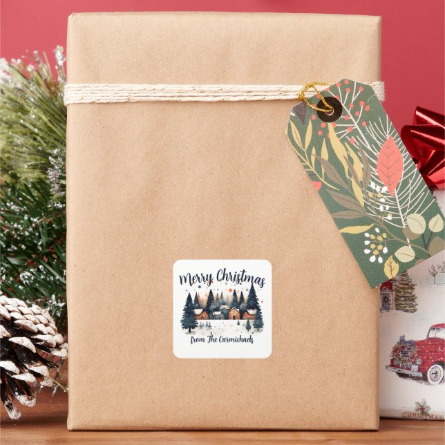Personalised Merry Christmas Village Sticker (Holiday)