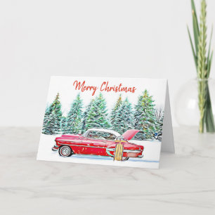 Personalised Merry Christmas Vintage Car and Gifts Card