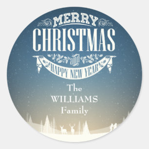 Personalised Merry Christmas Winter Snow Scene Classic Round Sticker