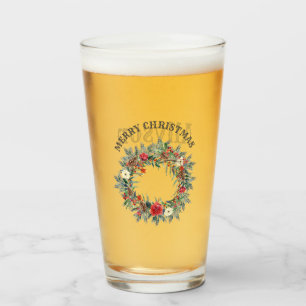 Personalised Merry Christmas with Holiday Wreath Glass
