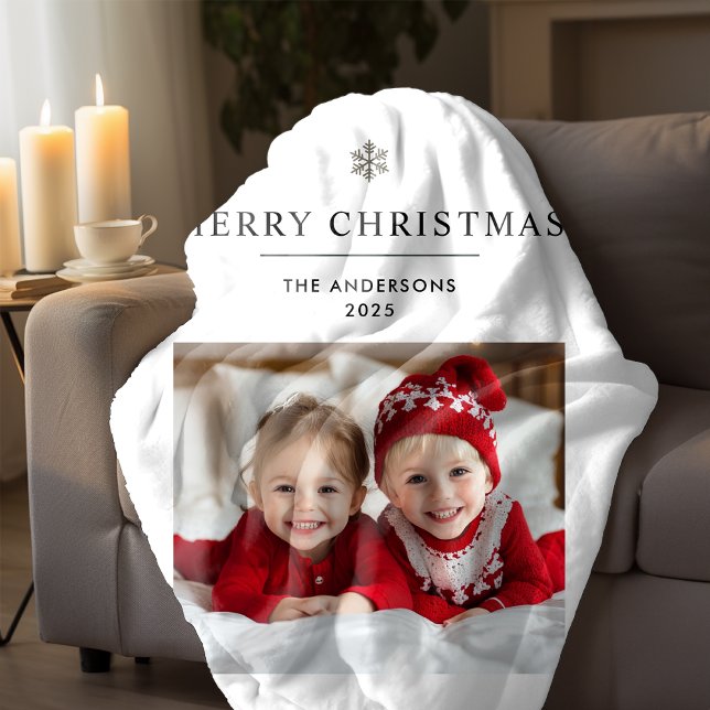 "Personalised Merry Christmas with Photo & Name Sherpa Blanket (Creator Uploaded)