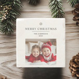 "Personalised Merry Christmas with Photo & Name Stone Coaster