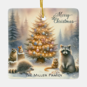Personalised Merry Christmas Woodland Animals  Ceramic Ornament