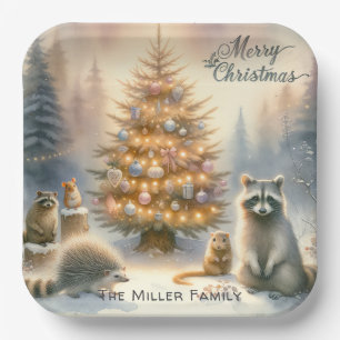 Personalised Merry Christmas Woodland Animals  Paper Plate