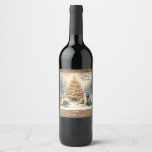 Personalised Merry Christmas Woodland Watercolor,  Wine Label