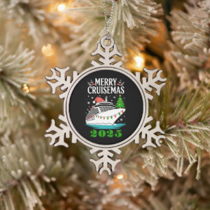 Personalised Merry Cruisemas Cruise Ship Family  Snowflake Pewter Christmas Ornament