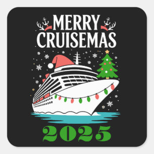 Personalised Merry Cruisemas Cruise Ship Family  Square Sticker