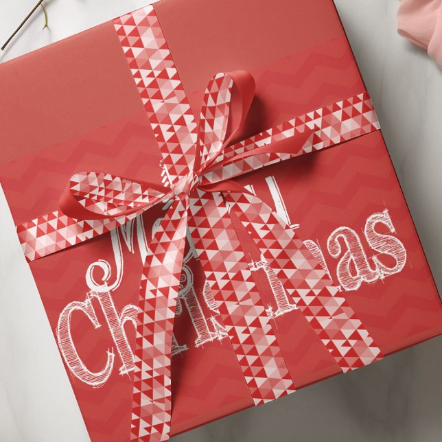 Personalised Merry Little Christmas Abstract Trees Satin Ribbon (Creator Uploaded)