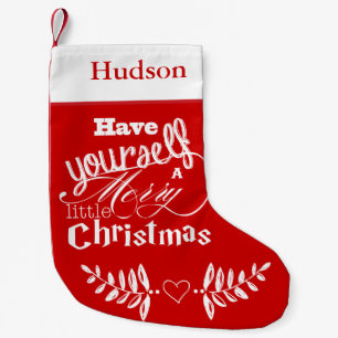Personalised Merry Little Christmas Red White Small Christmas Stocking