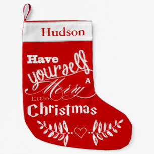 Personalised Merry Little Christmas Red White Small Christmas Stocking