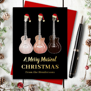 Personalised Merry Music Christmas Guitar Gold