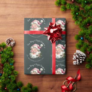 Personalised Merry Pink Christmas Santa retro Wrapping Paper
