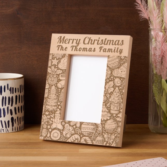 Personalised Merry Xmas Laser-Etched Wooden Frames (Left)