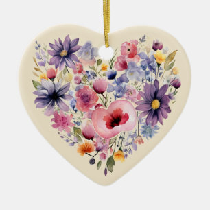 Personalised Message Colourful Floral Heart Gift Ceramic Tree Decoration