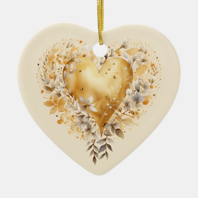 Personalised Message Colourful Floral Heart Gift  Ceramic Tree Decoration (Front)