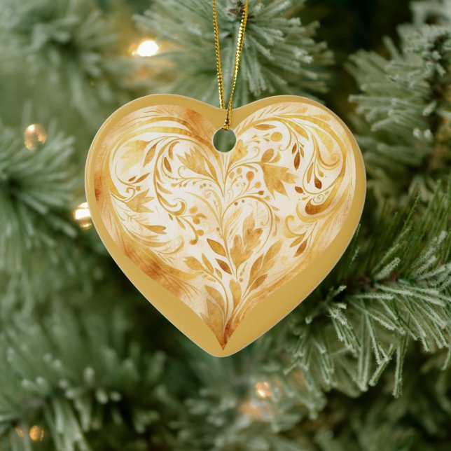 Personalised Message Colourful "Gold" Floral Heart Ceramic Tree Decoration (Tree)