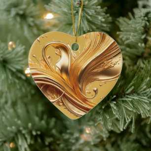 Personalised Message Colourful "Gold" Heart Gift Ceramic Tree Decoration