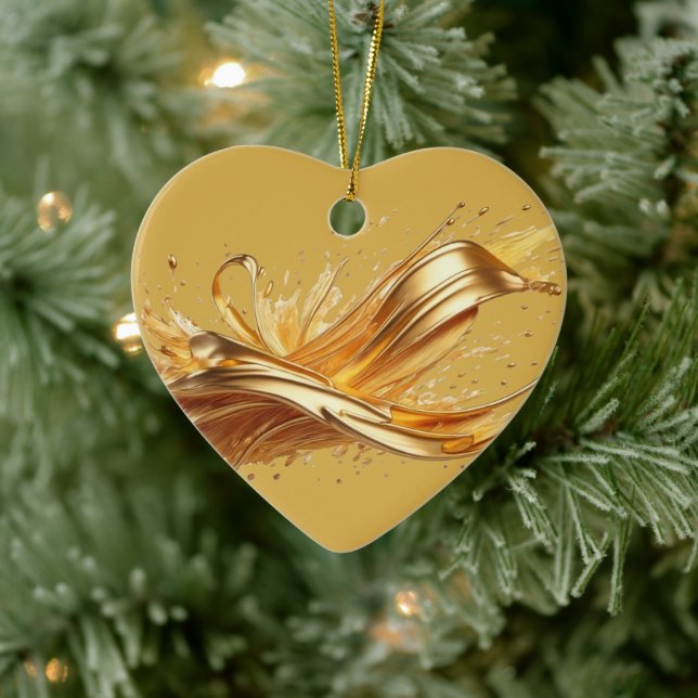 Personalised Message Colourful "Gold" Heart Gift  Ceramic Tree Decoration (Tree)