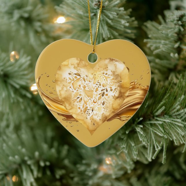 Personalised Message Colourful "Gold" Heart Gift  Ceramic Tree Decoration (Tree)