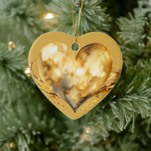 Personalised Message Colourful "Gold" Heart Gift  Ceramic Tree Decoration