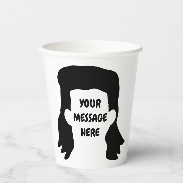 Personalised Message Funny Mullet Illustration Paper Cups (Front)