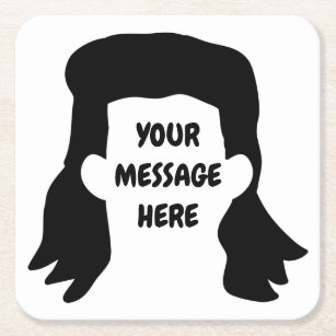 Personalised Message Funny Mullet Illustration Square Paper Coaster