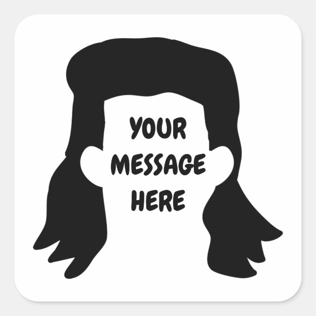 Personalised Message Funny Mullet Illustration Square Sticker (Front)