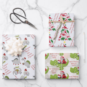 Personalised message template dinosaur Christmas Wrapping Paper Sheet