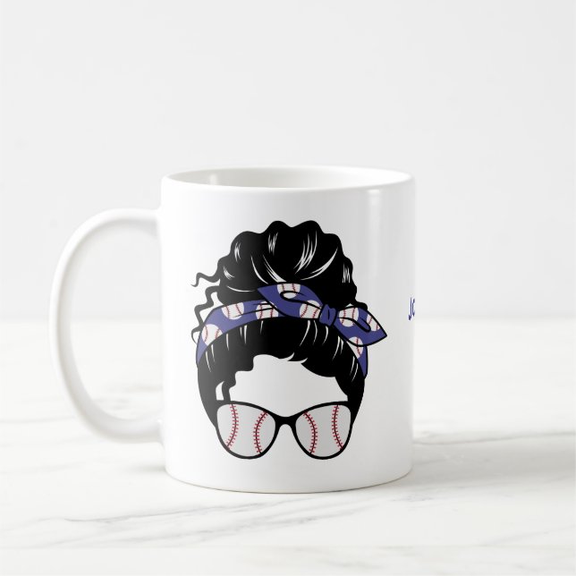 Personalised Messy Bun Baseball Mum Coffee Mug (Left)