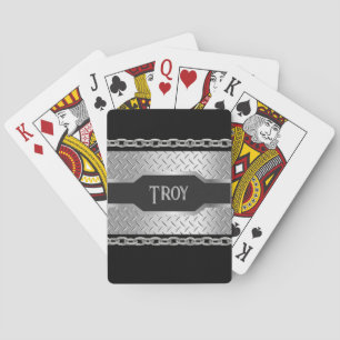 Personalised Metal & Chain Black Playing Cards
