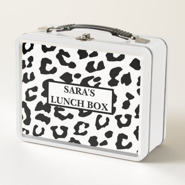 Personalised Metal Lunch Box - Leopard Print (Front)