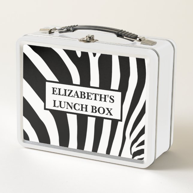 Personalised Metal Lunch Box - Zebra Print (Front)