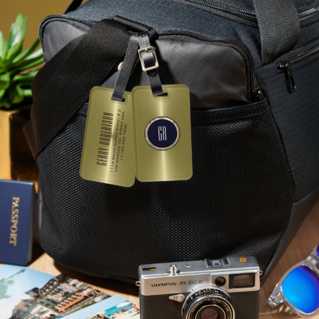 Personalised Metallic Gold Stainless Steel Look Luggage Tag (Front & Back)