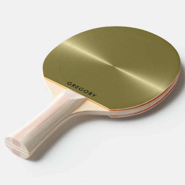 Personalised metallic gold texture monogram ping pong paddle (Back Angle)