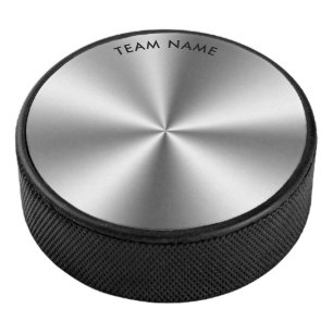 Personalised metallic grey texture monogram hockey puck