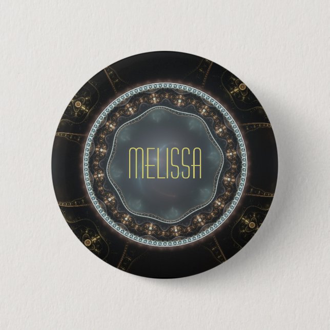 Personalised Metallic Ornate Steampunk Fractal 6 Cm Round Badge (Front)
