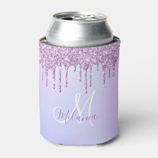 Personalised Metallic Purple Drip Lavender Pour   Can Cooler (Can Front)