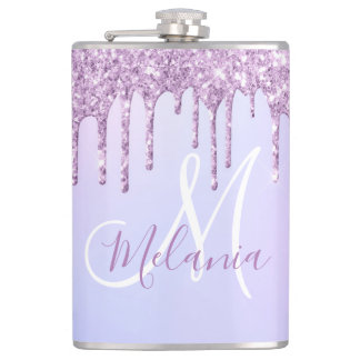 Personalised Metallic Purple Drip Lavender Pour    Hip Flask