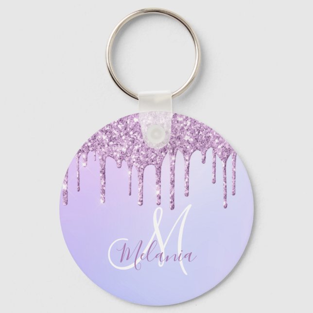 Personalised Metallic Purple Drip Lavender Pour    Key Ring (Front)