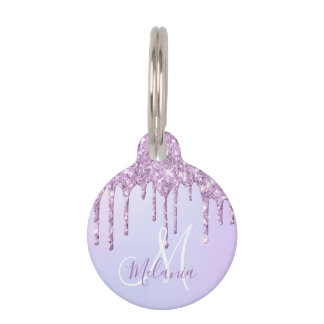 Personalised Metallic Purple Drip Lavender Pour Pet Tag