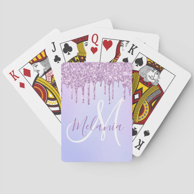 Personalised Metallic Purple Drip Lavender Pour Playing Cards (Back)